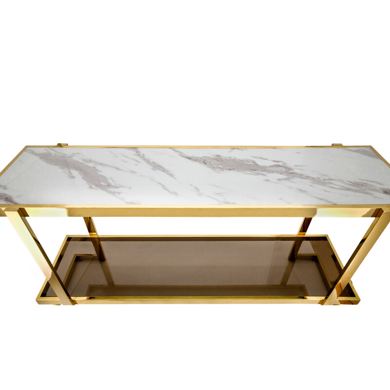15440 Gold Metal Marble Glass Console Table Gold White Kd 3