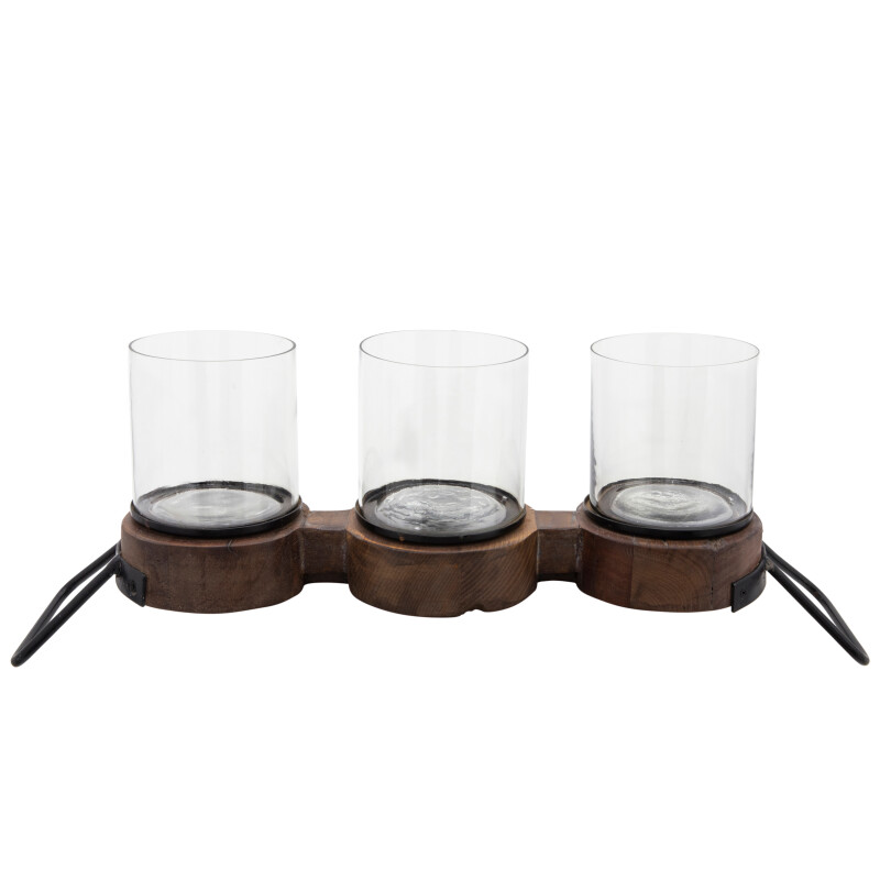 15523 10 Inch Wooden 3-Candle Holder Brown