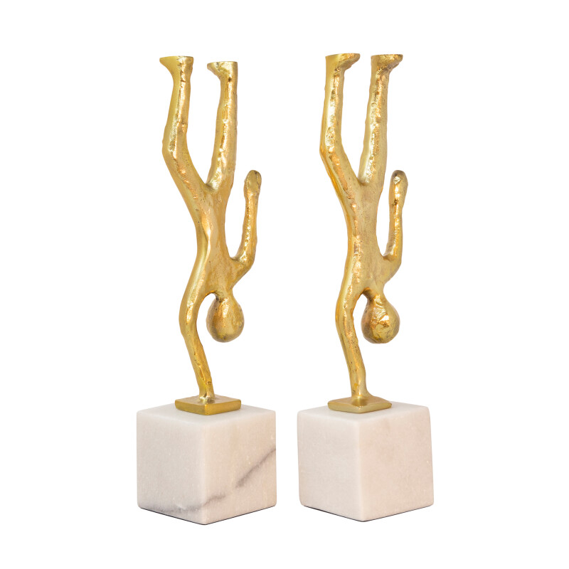 15577 14 Inch Balancing Human Bookends Gold - Set Of Two