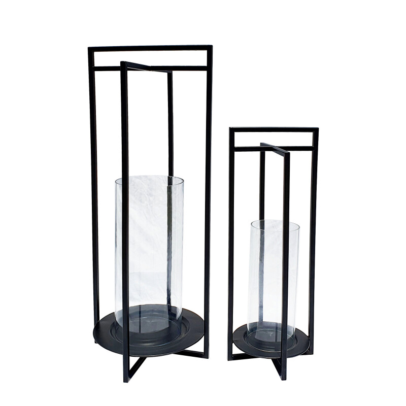 Metal Open Design Lantern Black - Set Of Two