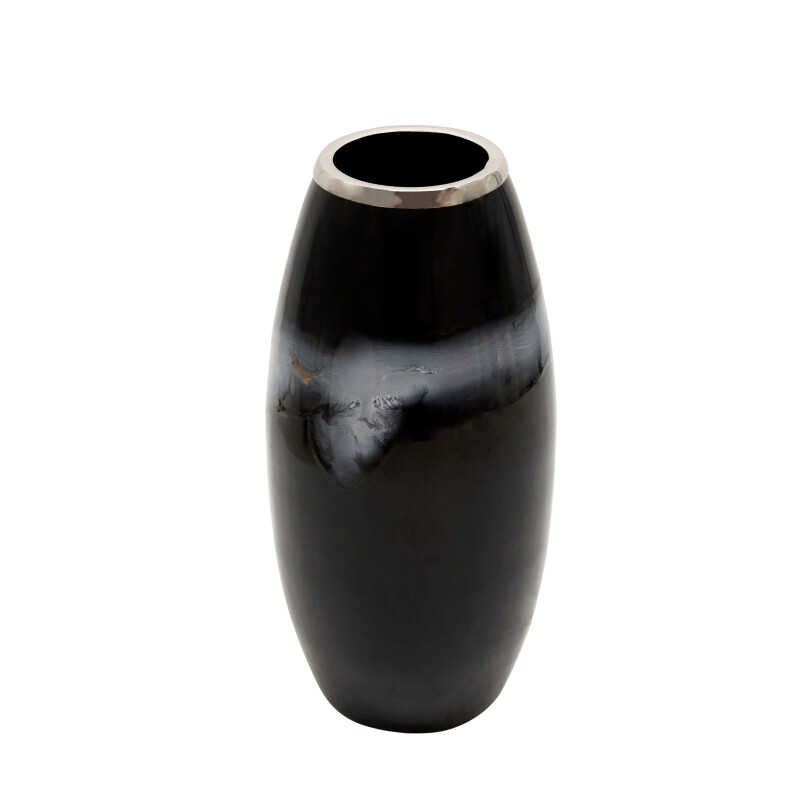 18 Inch Glass Vase W/ Metal Ring Black