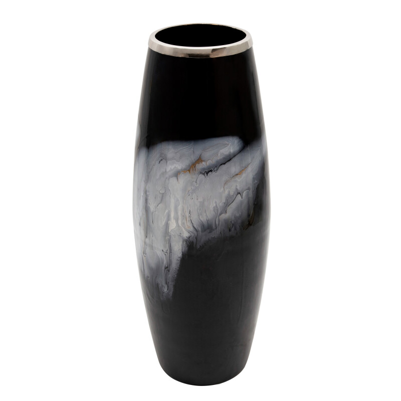 24 Inch Glass Vase W/ Metal Ring Black
