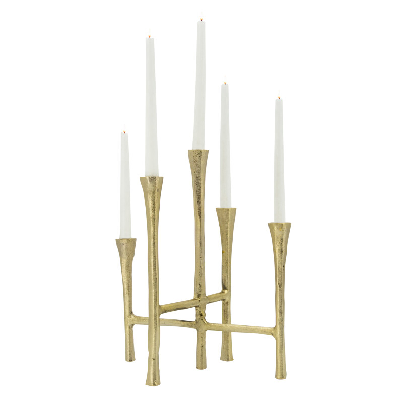 15661-02 14 Inch 5-Candlesticks Stand Gold