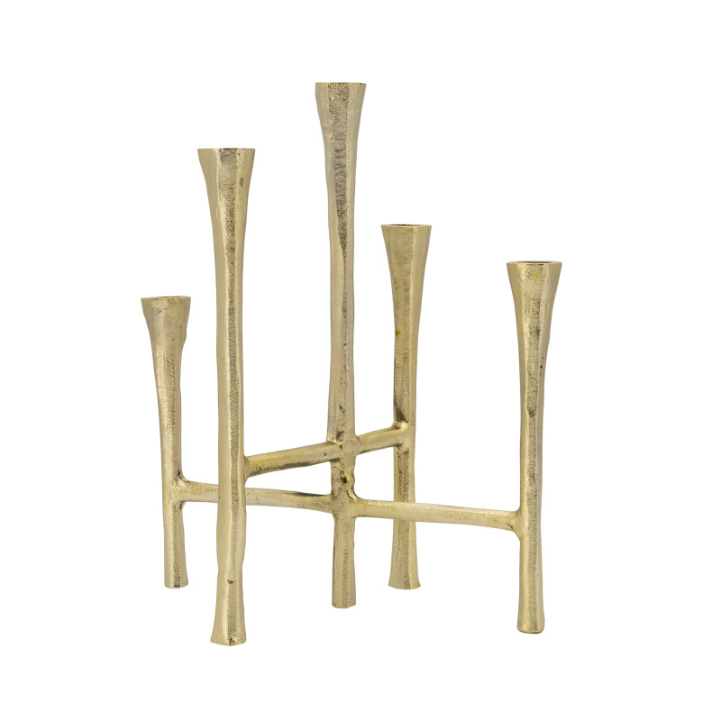 15661-02 14 Inch 5-Candlesticks Stand Gold