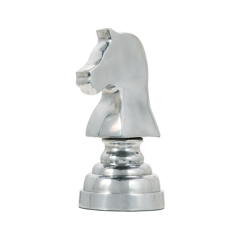 15685-03 9 Inch Metal Horse Chess Piece Silver