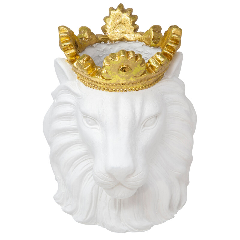 15720-02 Resin 9 Inch Lion W/ Crown White