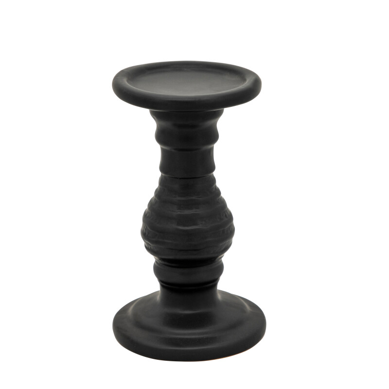 15757-04 8 Inch Textured Candle Holder Black