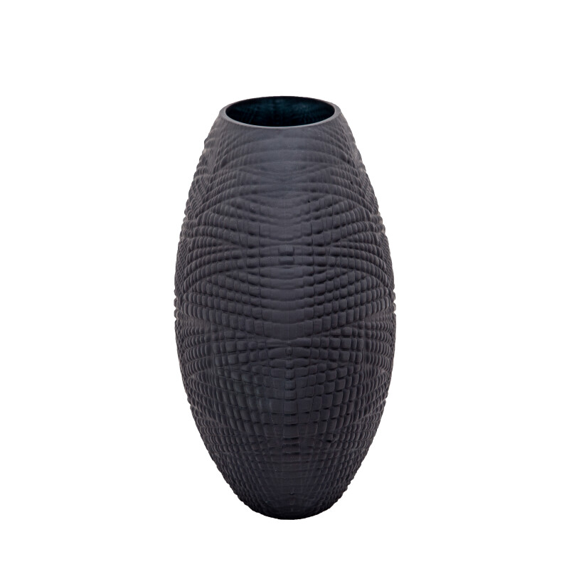 15838 02 Black Glass 10 Inch Textured Vase Black 3