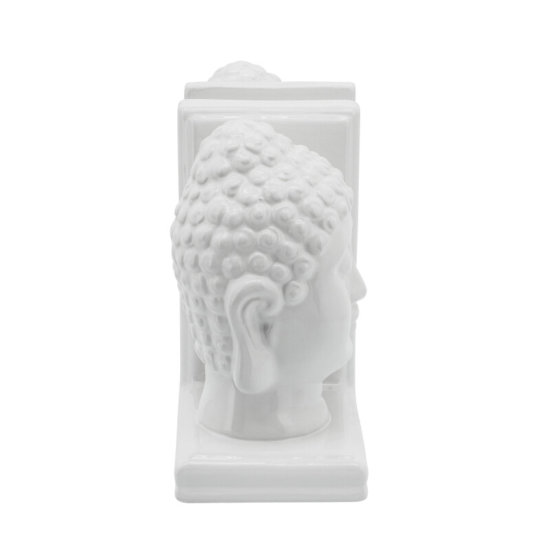 15885 White 8 Inch Buddha Heads Bookends White Set Of Two 3