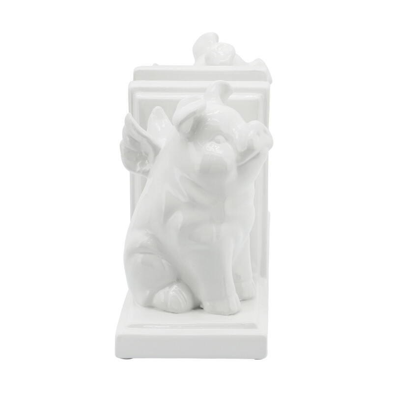15887 White 7 Inch Winged Pigs Bookends White Set Of Two 3
