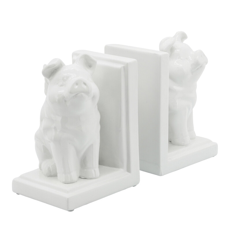 15887 7 Inch Winged Pigs Bookends White - Set Of Two