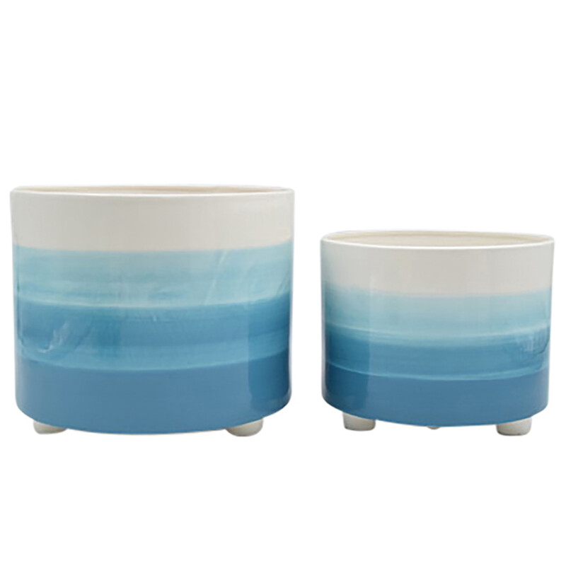 15900-01 10/12 Inch Footed Planter Blue - Set Of Two