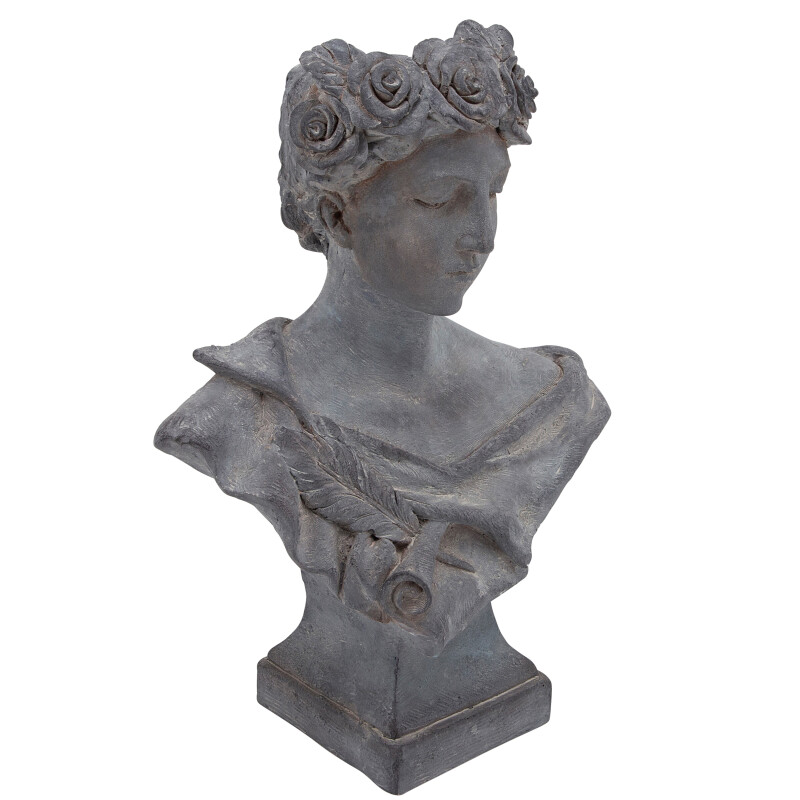 15948 Gray Resin 21 Inch Lady W/ Roses