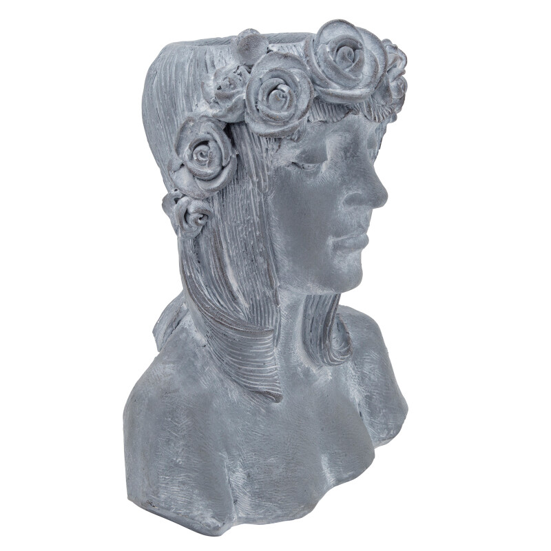 15951 Gray Resin 19 Inch Lady W/ Roses