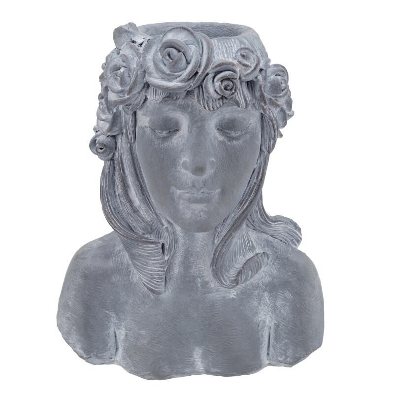Gray Resin 19 Inch Lady W/ Roses