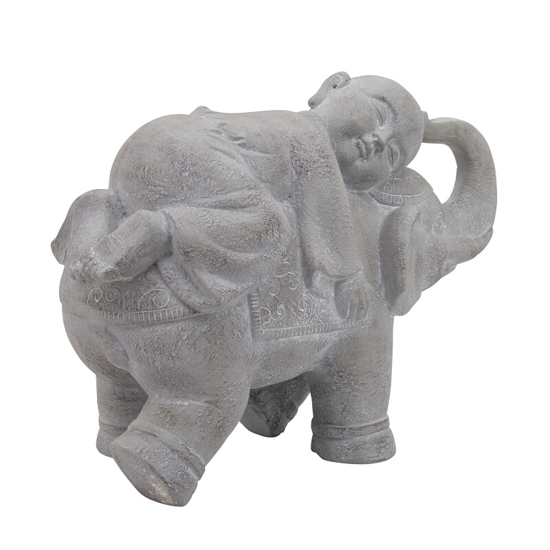 15959 Gray Resin 16 Inch Elephant W/ Child