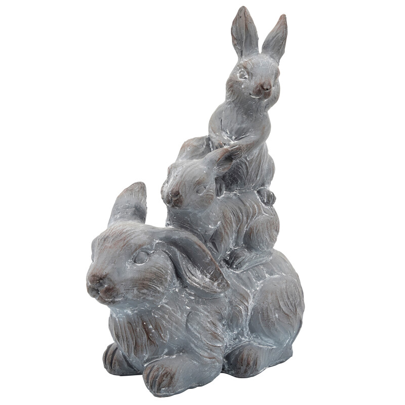 15974 Gray Resin 16 Inch Three Bunnies Deco