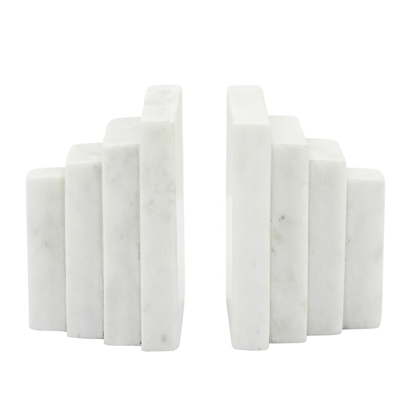 15979 Marble 5 Inch Block Bookends White - Set Of Two