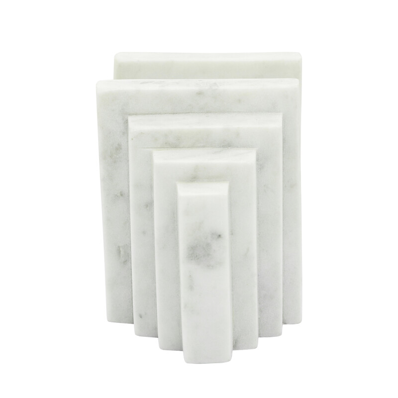 15979 White Marble 5 Inch Block Bookends White Set Of Two 3