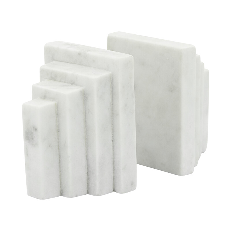 Marble 5 Inch Block Bookends White - Set Of Two