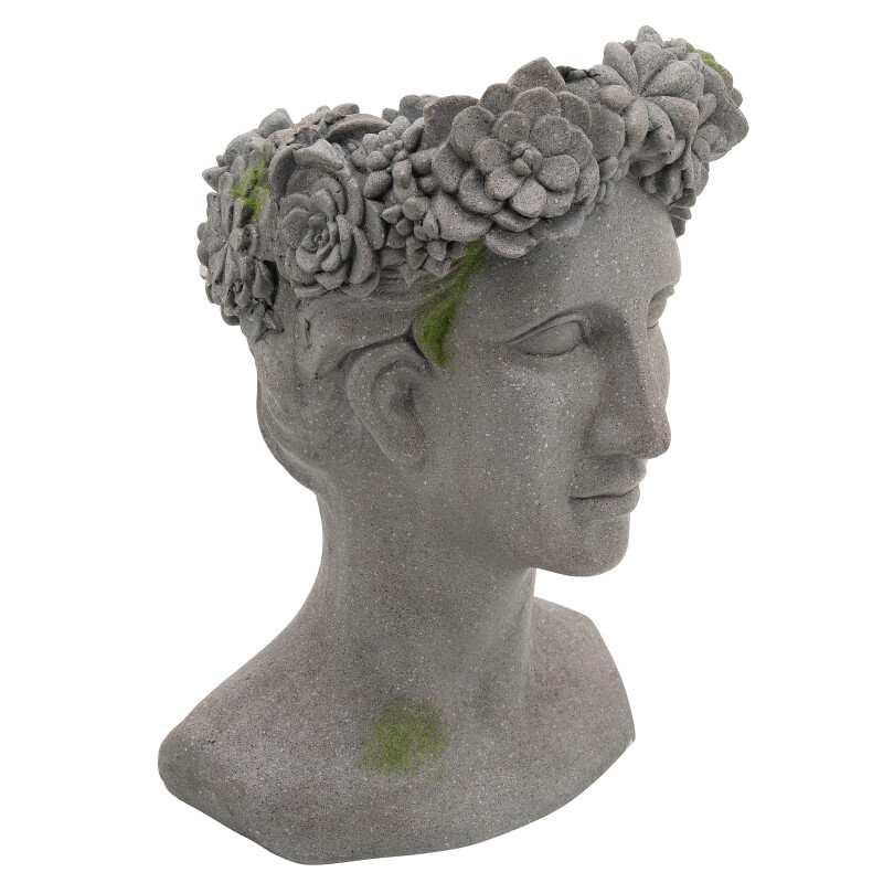 15989 Gray Resin 19 Inch Lady W/ Daisies Planter