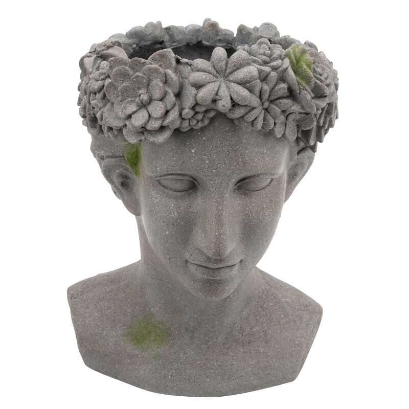 Gray Resin 19 Inch Lady W/ Daisies Planter