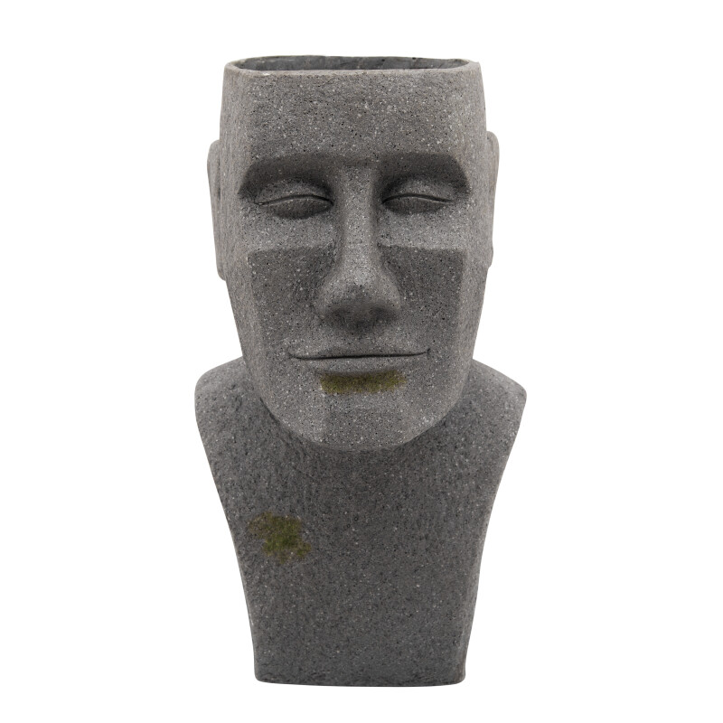 15991-01 Gray Resin 20 Inch Moai Bust Planter