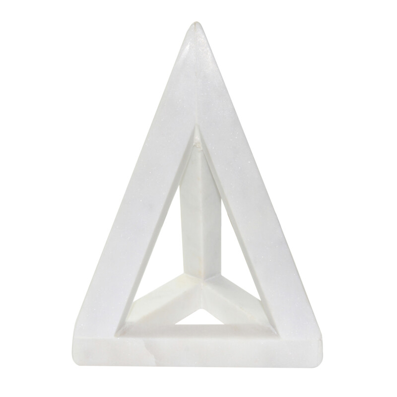 16079-01 Marble 9 Inch Triangle Table Accent White