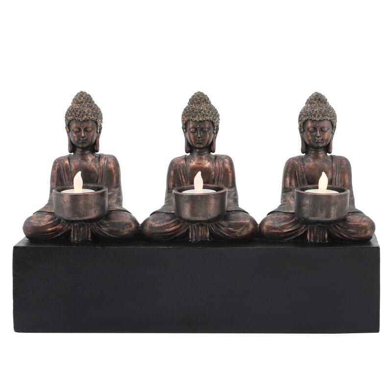 16095 Gold Gold Resin 16 Inch 3 Mini Buddhas With Base 3
