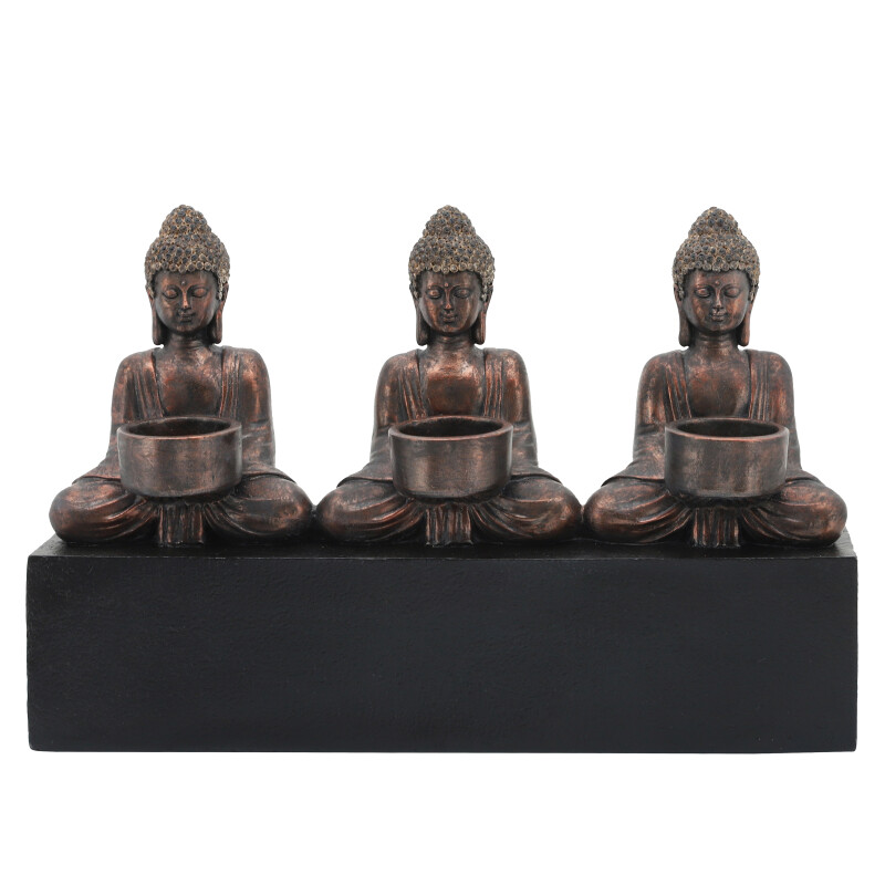 16095 Gold Resin 16 Inch 3-Mini Buddhas With Base
