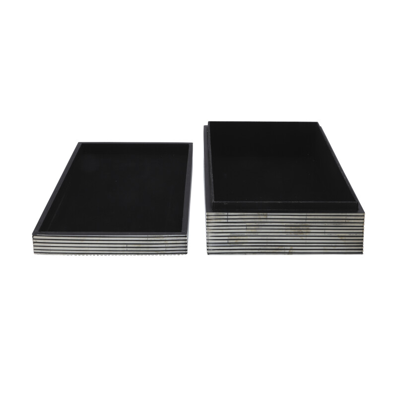 16141 Black Resin Pinstripe Boxes Black White Set Of Two 5