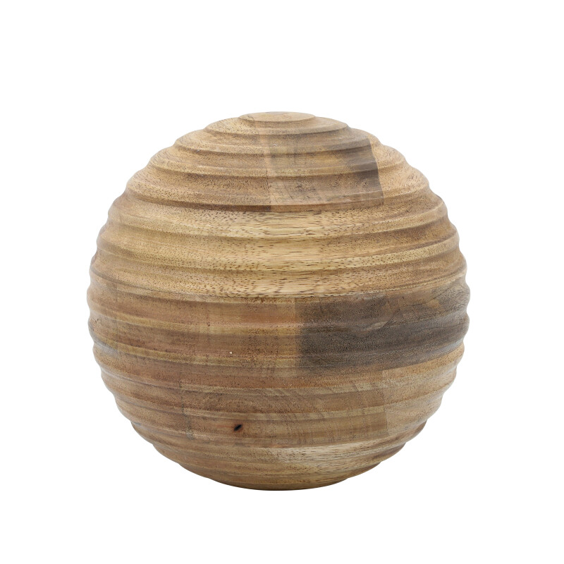16161-01 8 Inch Wooden Orb W/ Ridges Natural