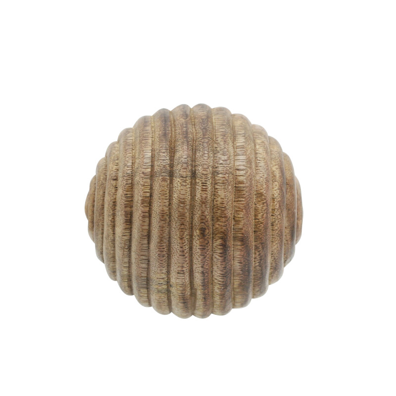 16161-03 4 Inch Wooden Orb W/ Ridges Natural