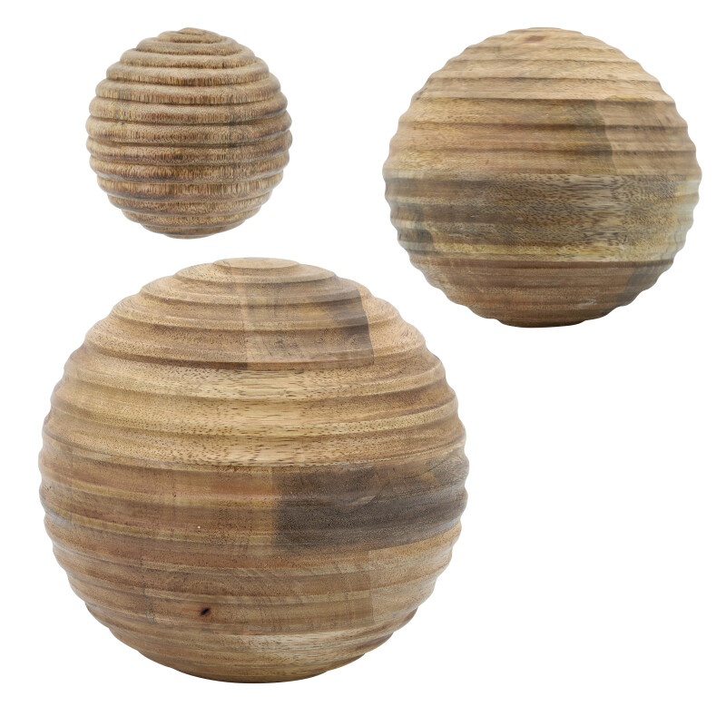 16161 03 Brown 4 Inch Wooden Orb W Ridges Natural 3