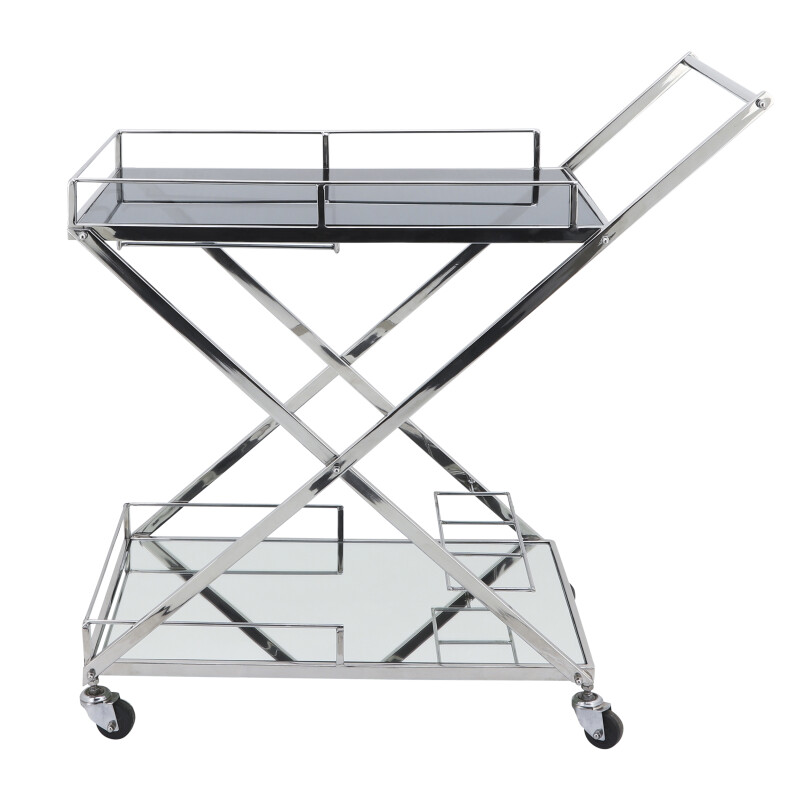 16304-01 Two Tier 33 Inch Rolling Bar Cart Silver