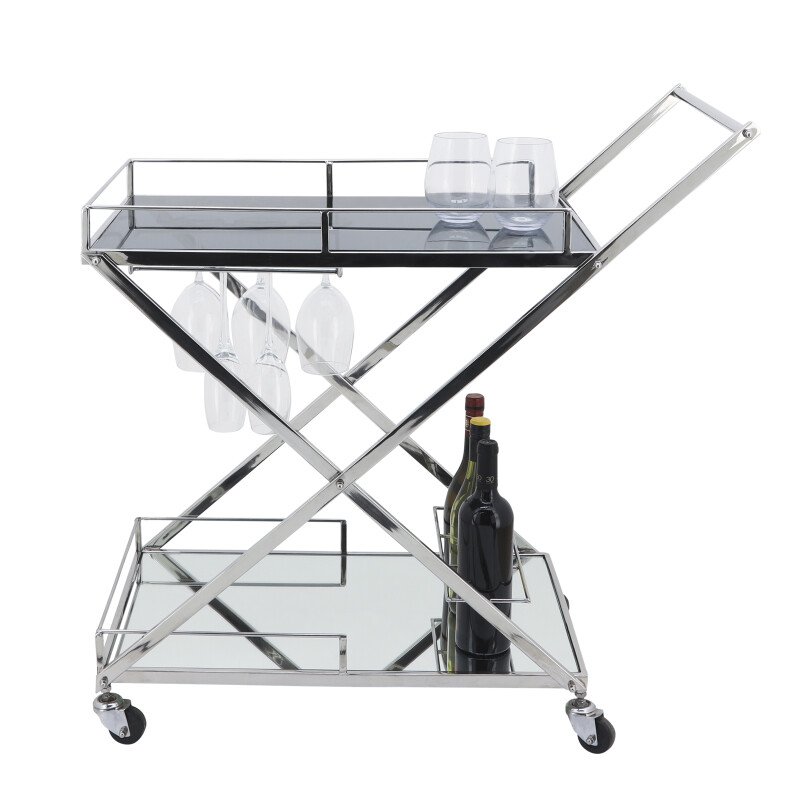 16304 01 Silver Two Tier 33 Inch Rolling Bar Cart Silver 3