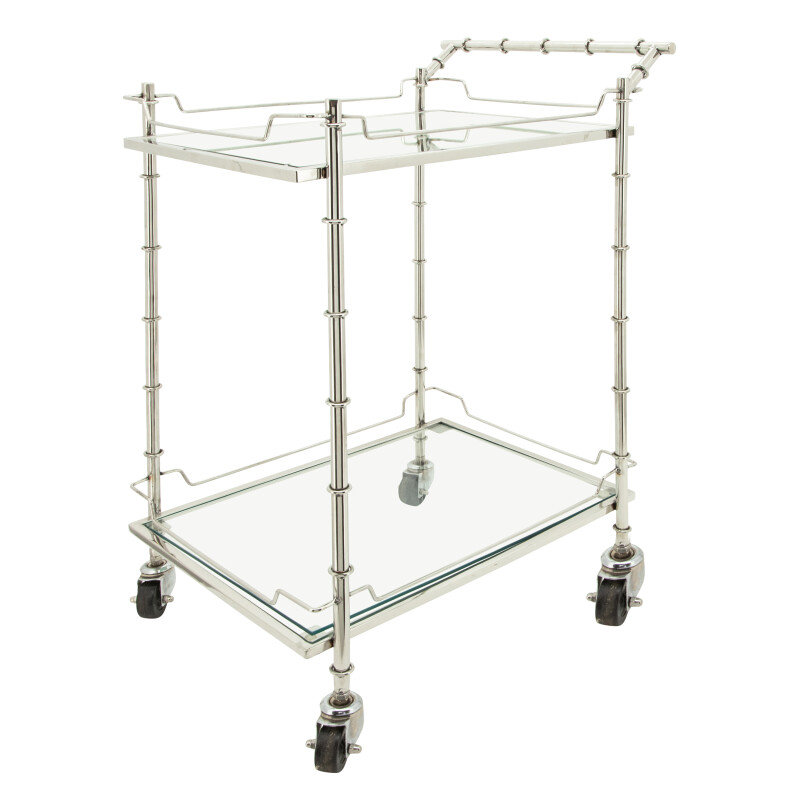 16305-01 Two Tier 30 Inch Rolling Bar Cart Silver