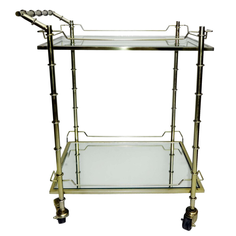 16305-02 Two Tier 30 Inch Rolling Bar Cart Gold