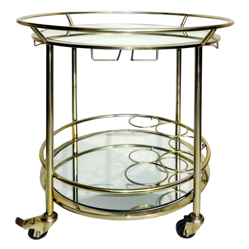 16306-02 Two Tier 27 Inch Round Rolling Bar Cart Gold
