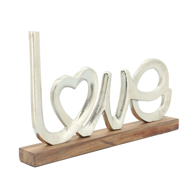 16359 Silver Metal 16 Inch Love On Wood Base