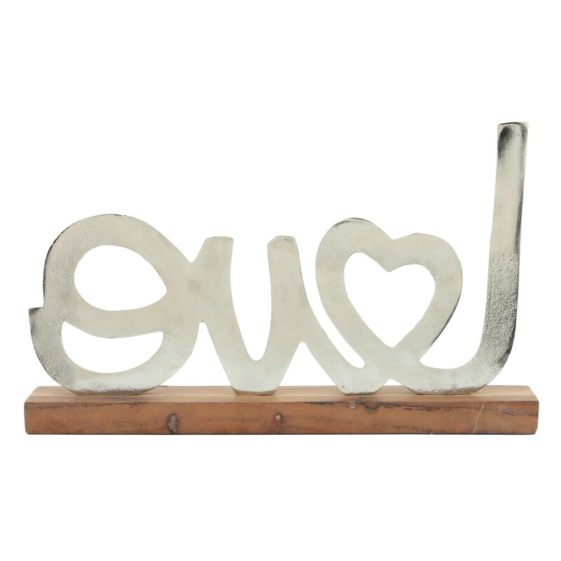 16359 Silver Silver Metal 16 Inch Love On Wood Base 4