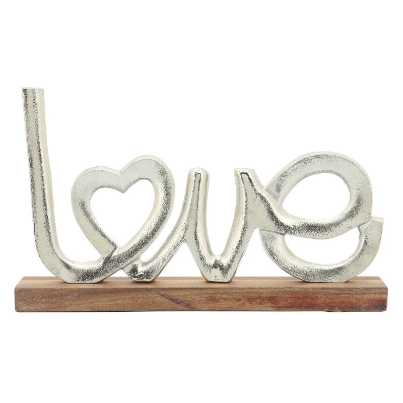 Silver Metal 16 Inch Love On Wood Base