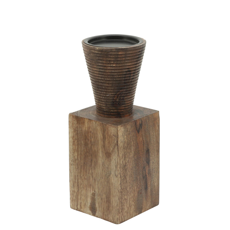 16370-03 Geometric Candle Holder Wood 10"H