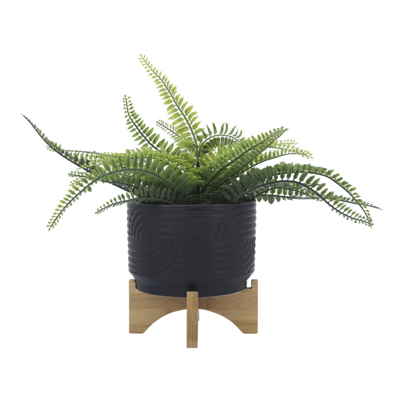 16380 02 Black Black Ceramic 7 Inch Abstract Planter On Stand 3