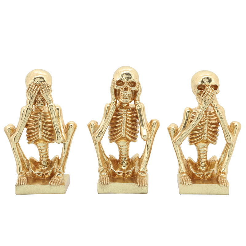 16382 Gold Res No Evil Skeletons - Set Of Three