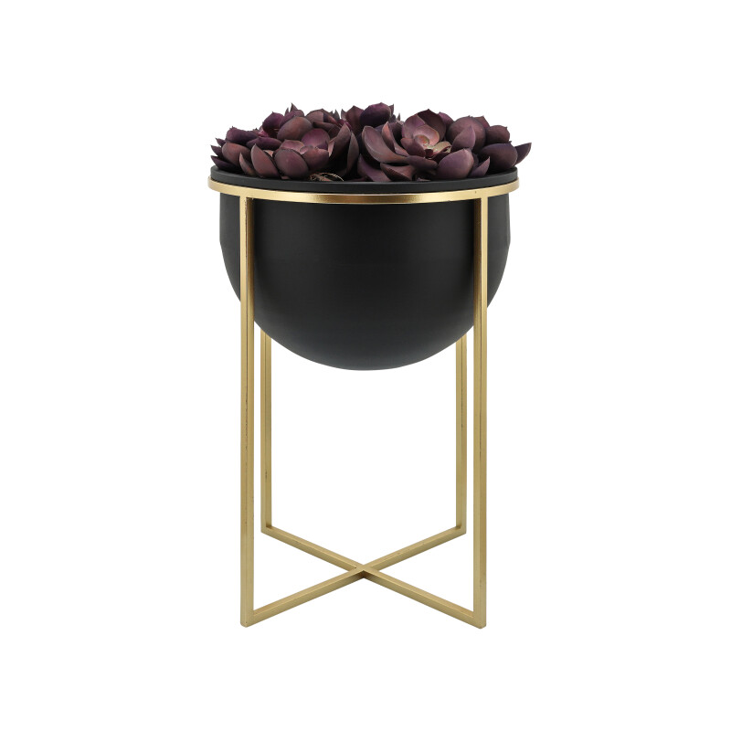 16391 01 Black Metal 11 12 Inch Planters W Stand Blk Gold Set Of Two 3