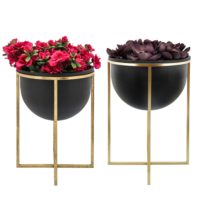 16391 01 Black Metal 11 12 Inch Planters W Stand Blk Gold Set Of Two 4