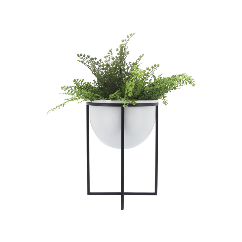 16391-02 Metal 11/12 Inch Planters W/ Stand Wht/Blk - Set Of Two