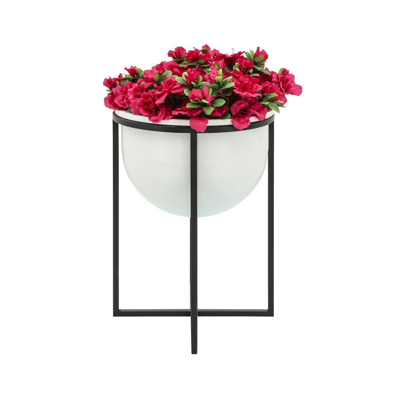 16391 02 White Metal 11 12 Inch Planters W Stand Wht Blk Set Of Two 3