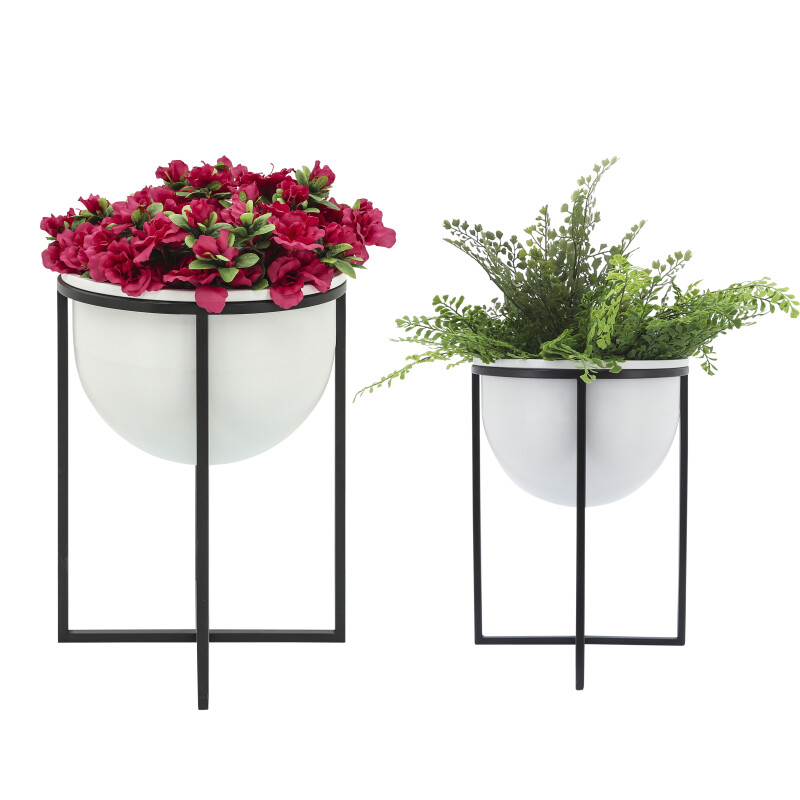 16391 02 White Metal 11 12 Inch Planters W Stand Wht Blk Set Of Two 4